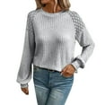 thumbnail image 1 of Idoravan Long Sleeve Shirts for Women,Ladies, Women's Casual Crew-Neck Lace Splicing Solid Color Pullover Long Sleeve Top Gray S, 1 of 4