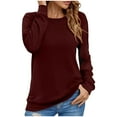 thumbnail image 1 of Idoravan Long Sleeve Shirts for Women,Ladies, Fashion Women Long Sleeve Comfortable Breathable Round--Neck Shirt Tops Wine S, 1 of 8
