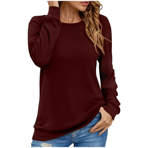Idoravan Long Sleeve Shirts for Women,Ladies, Fashion Women Long Sleeve Comfortable Breathable Round--Neck Shirt Tops Wine XL