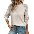 thumbnail image 1 of Idoravan Long Sleeve Shirts for Women,Ladies, Women's Casual Crew-Neck Lace Splicing Solid Color Pullover Long Sleeve Top Beige XXL, 1 of 4