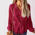 thumbnail image 1 of Idoravan Long Sleeve Shirts for Women Women Ladies Long Sleeve V-neck Solid Color Chiffon Jacquard Tops, 1 of 8