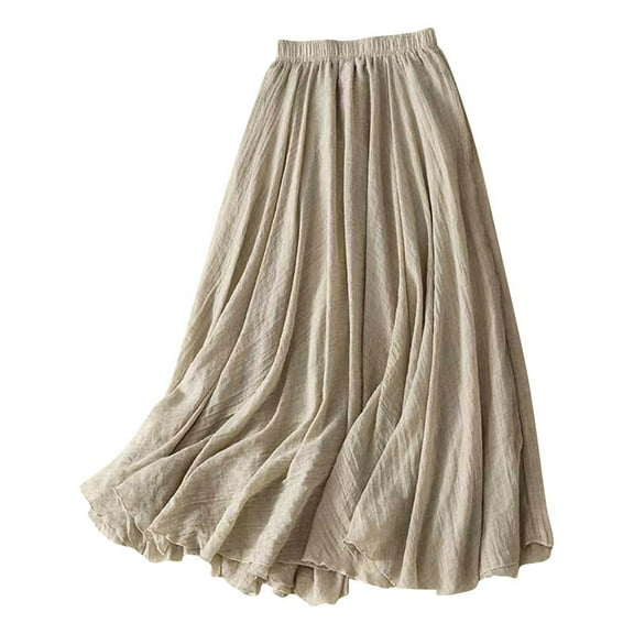 Idoravan Long Summer Skirts for Women 2025 Women's Solid Color And Loose Fitting Round Neck Mid Sleeved Cool Dress