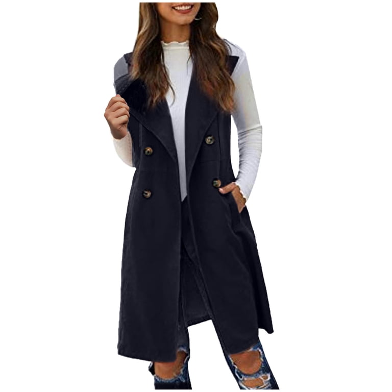Idoravan Long Vest for Women Sleeveless,Fashion Women Pocket Suit