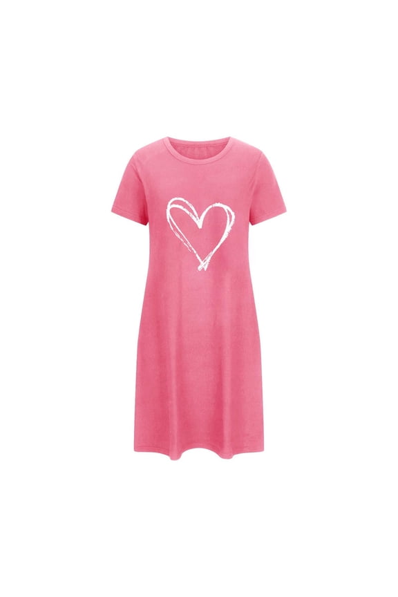 Loungewear Dresses for Women Heart-shaped Leopard Print Love Prints Nightgowns for Women Women's Oversized Short Nightgown Fashion Chest Print Short Sleeve NightdressHot Pink L