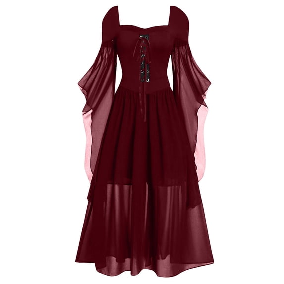 Idoravan Masquerade dresses for women Women Plus Size Dresses Cold Shoulder Sleeve Lace up Dresses XXL