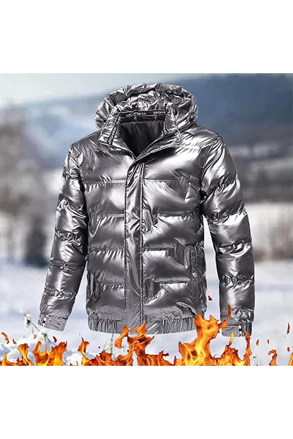 Men's Thickened Down Jacket Shiny Hooded Reflective Down Jacket Cotton Jacket