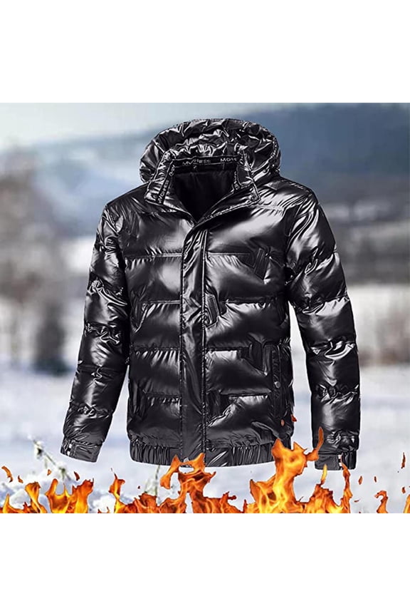 Men's Thickened Down Jacket Shiny Hooded Reflective Down Jacket Cotton Jacket