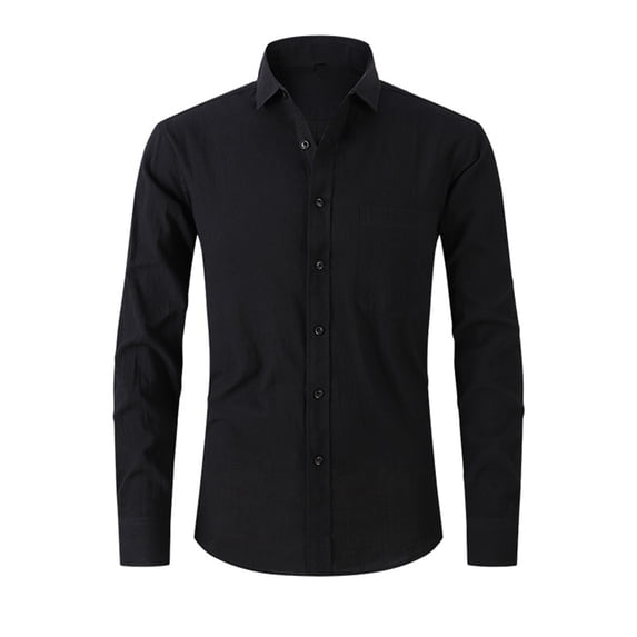 Idoravan Men's Tops Men Casual Buttons Solid With Pocket Turndown Long Sleeve Breathable Shirt Blouse