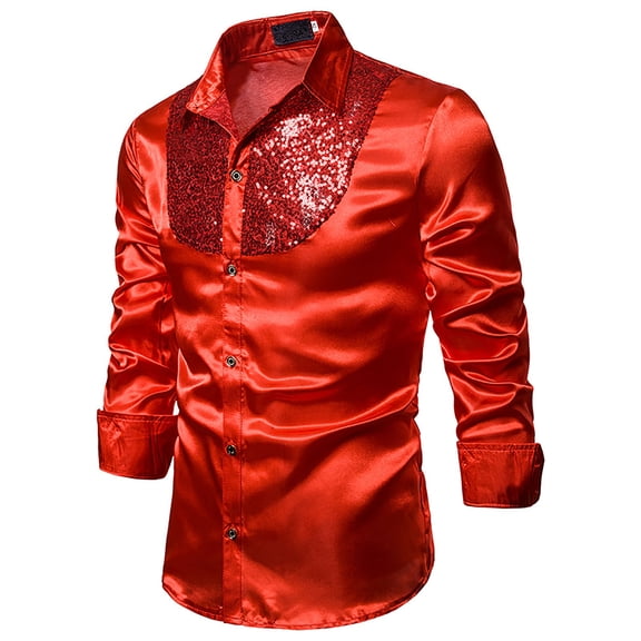 Idoravan Men's Tops Men's Autumn And Winter Fashion Casual Sequins Shirt Long Sleeve Top