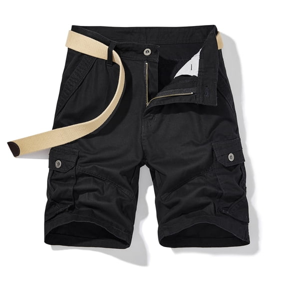 Idoravan Mens Casual Solid Zipper Button Multiple Pockets Cropped Cargo Shorts