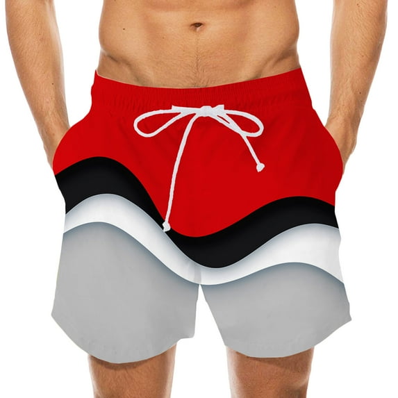 Idoravan Mens Casual Summer Shorts Elastic Waist 3D Printed Striped Colorblock Beach Shorts