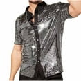 thumbnail image 1 of Idoravan Mens Shirts Casual Stylish Mens Shirts Clearance under $12 Breathable Shiny Short Sleeved Shirt Color Blocked Men's Short Sleeved Lapel Top/shirt, 1 of 4