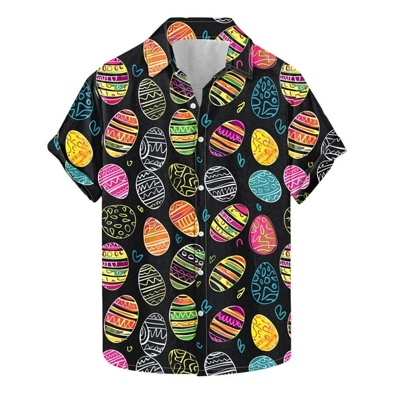 Idoravan Mens Shirts Casual Stylish Mens Shirts Clearance under $5.00 Men's Fashion Casual Easter Print Shirt Short Sleeve Short Sleeve Lapel Shirt Top