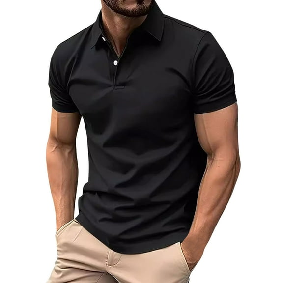 Idoravan Mens Shirts Casual Stylish Mens Shirts under $10.00 Men's Casual T-shirt Solid Color Turndown Collar Short Sleeve Blouse