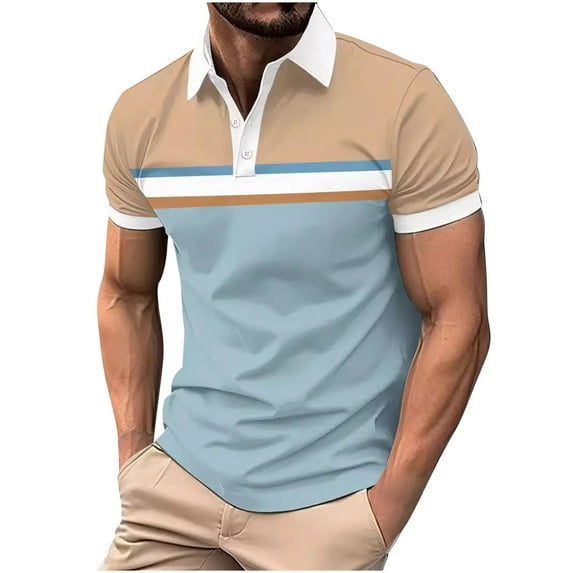 Idoravan Mens Shirts Casual Stylish Mens Shirts under $5.00 Men's Casual T-shirt Solid Color Turndown Collar Short Sleeve Blouse