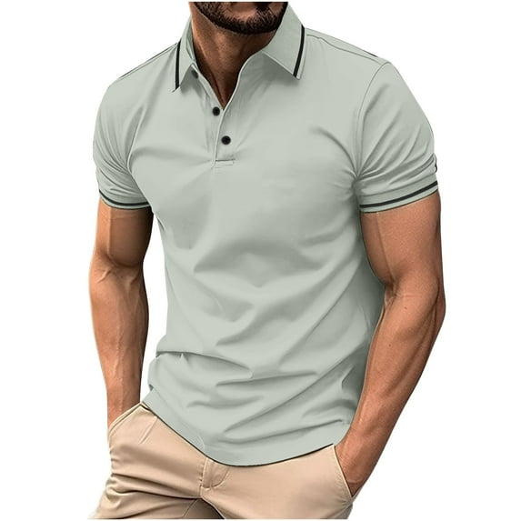 Idoravan Mens Shirts Casual Stylish Mens Shirts under $5.00 Men's Casual T-shirt Solid Color Turndown Collar Short Sleeve Buttons Blouse
