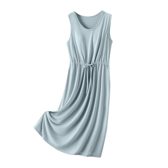 Idoravan Night Gowns for Women Sleeveless Women's V Neck With Chest Cushion Solid Color Drawstring Loose And Comfortable Sleeveless Mid Length Nightgown Skirt
