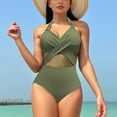 thumbnail image 1 of Idoravan One Piece Bathing Suits for Women, Women's 2024 Spring Fashion Solid Color Mesh Bikini Swimsuit Army Green M, 1 of 5