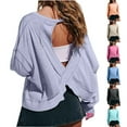 thumbnail image 1 of Idoravan Open Back Workout Tops for Women Long Sleeve Cropped Athletic Clothes Gym Running Yoga Low Impact Sports T Shirts Womens Open Back Workout Backless Athletic Shirt, 1 of 9