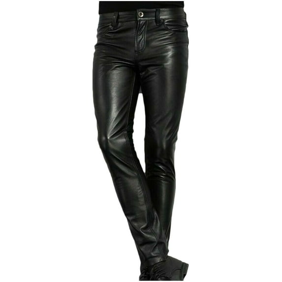 Idoravan Pants for Men Men's Punk Retro Gothic Slim Fit Casual Pants Solid Color Casual Leather Pants