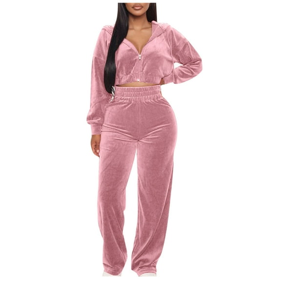 Idoravan Pink Sweatsuits 2Pcs Sets Womens Women Casual Color Clothes Sports Suit Long Sleeve Pants Two Piece Set Pink