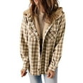 thumbnail image 1 of Idoravan Plaid Shirts for Women Winter Jacket Women's Large Collar with Lace Up Waistband Leather Jacket with Patchwork Slim Fitting Long Sleeved Jacket Khaki M, 1 of 4