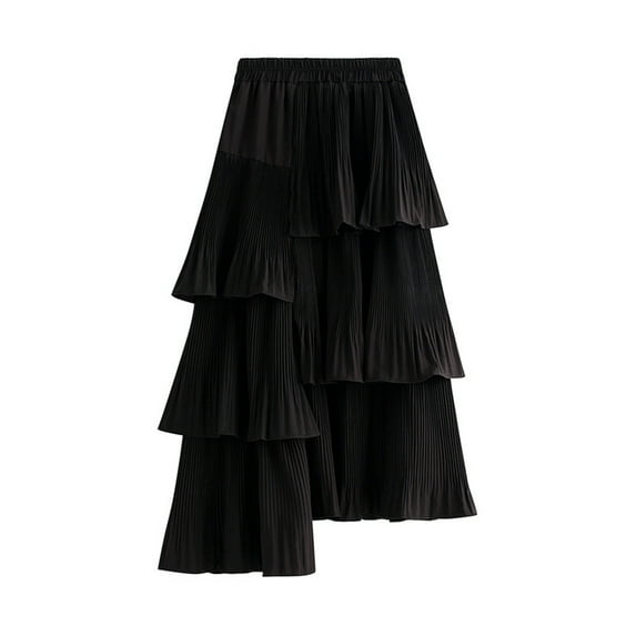 Idoravan Pleated Skirts for Women Plus Size Womens Pleated Gauze Knee Length Skirt Adult Dancing Skirt Black