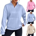 thumbnail image 1 of Idoravan Quarter Zip Pullover Women Sweatshirt Women Long Sleeved Solid Color Zipper ing Pocket High Neck Sweater Blue, 1 of 9