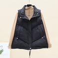 thumbnail image 1 of Idoravan Quilted Vests for Women Women Pocket Vest Coat Short Jacket Winter Sleeveless Turn Down Collar Zipper Solid Outerwear Black M, 1 of 6