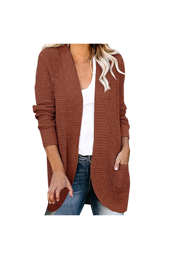 Red Cardigan for Women Women Casual Soild Long Sleeve Pocket Long Knit Cardigan Sweater