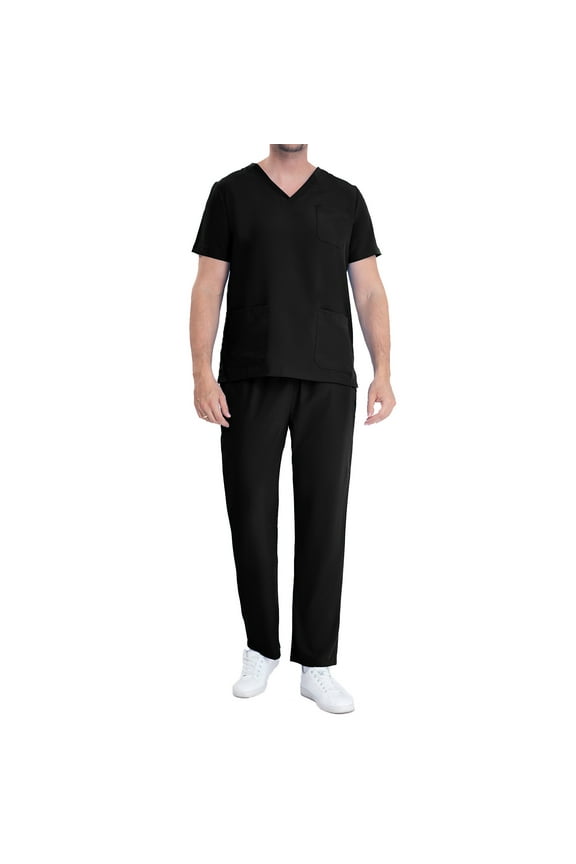 Scrubs Sets for Men Uniform Sets for Men Working Uniform Pocket Short Sleeve Blouse+Long Pants Two-Piece Sets