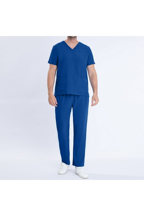 Scrubs Sets for Men Uniform Sets for Men Working Uniform Pocket Short Sleeve Blouse+Long Pants Two-Piece Sets