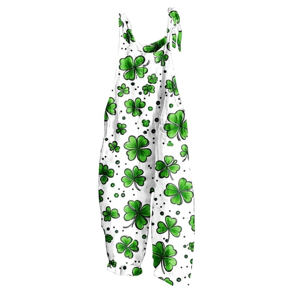 Idoravan Jumpsuit Sleeveless Evening Party Playsuit Pants Women's Printed Jumpsuit Casual Button Pocket Sleeveless Wide Leg Trousers