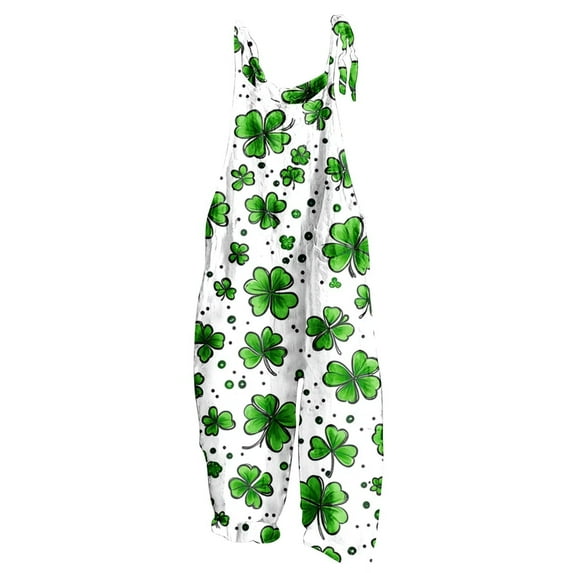 Idoravan Jumpsuit Sleeveless Evening Party Playsuit Pants Women's Printed Jumpsuit Casual Button Pocket Sleeveless Wide Leg Trousers