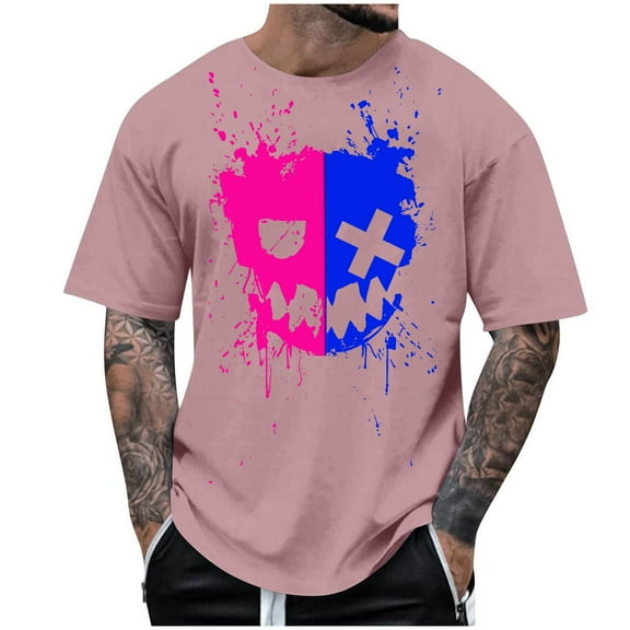 Idoravan Shirts for Men Big and Tall 4Xl Plus Size Tops 4X Short Sleeve Summer Fashion Casual Men's Round Neck Printed T-shirt Top
