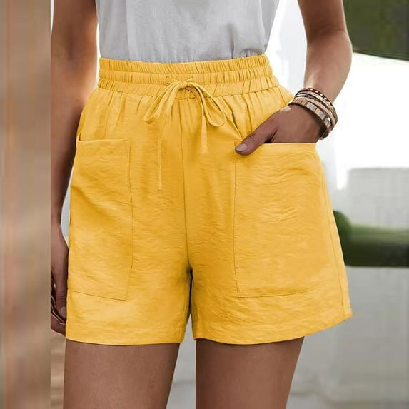 Idoravan Shorts for Women Women's Loose Wide Leg Pants High Waist Straight Pants Casual Cotton Linen Shorts