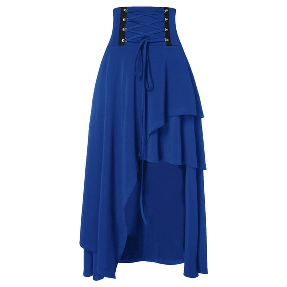Idoravan Skirt for Women Fashion Women Loose Casual High Waist Solid Long Ankle Pleated Skirt