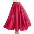thumbnail image 1 of Idoravan Elastic Waist A-Line Flared Skirt Women Casual Summer Large Solid Elastic Waist Flax-line Ankle Skirt, 1 of 6