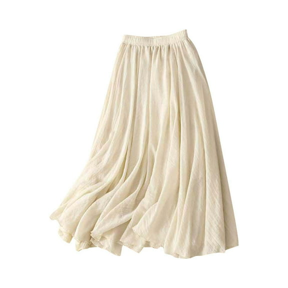 Idoravan Skirt for Women Clearance Women's Solid Color And Loose Fitting Round Neck Mid Sleeved Cool Dress