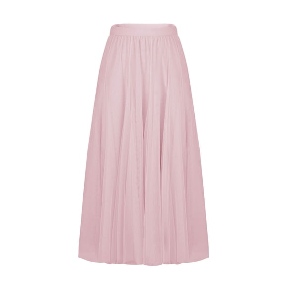 Idoravan Skirts for Women Trendy Summer Pleated Maxi Skirt Mesh Trendy Elastic Waist Skirts Women High-Waist Solid Color Casual Chiffon Skirt Pleated Skirt A-Line Maxi Dress