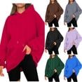 thumbnail image 1 of Idoravan Solid Color Sweatshirt for Women Women Fall and Winter Casual Hooded Solid Round Neck Long Sleeve Pullover Blouse Sweatshirt Brown L, 1 of 8