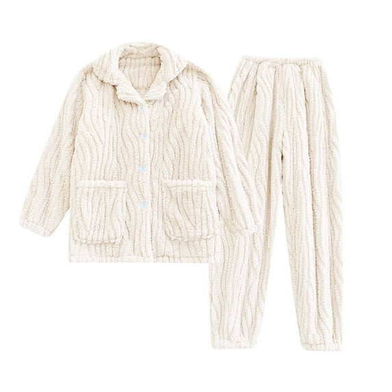 Idoravan Spring Clothes Women's Pajama Sets Long Sleeve Pj Tops and Pants 2 Piece Loungewear Set with Pockets White XL