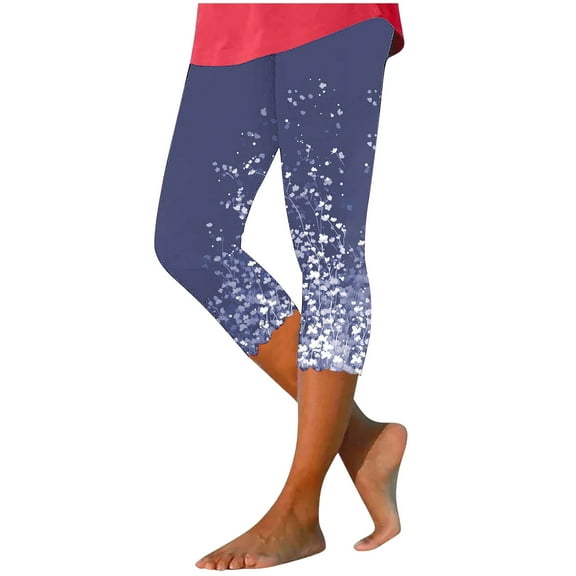 Idoravan Spring High Waisted Leggings for Women Women's Summer High Waisted Printing Capris Matching Slim Fitting Yoga Gym Pants