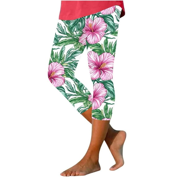 Idoravan Spring High Waisted Leggings for Women Women's Summer High Waisted Printing Capris Matching Slim Fitting Yoga Gym Pants