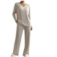 thumbnail image 1 of Idoravan Spring Clothes Women's Pajama Sets Long Sleeve Pj Tops and Pants 2 Piece Loungewear Set with Pockets Beige M, 1 of 6