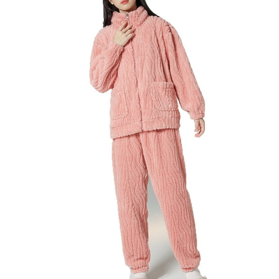 Idoravan Spring Savings Women's Pajama Sets Long Sleeve Pj Tops and Pants 2 Piece Loungewear Set with Pockets Pink XL