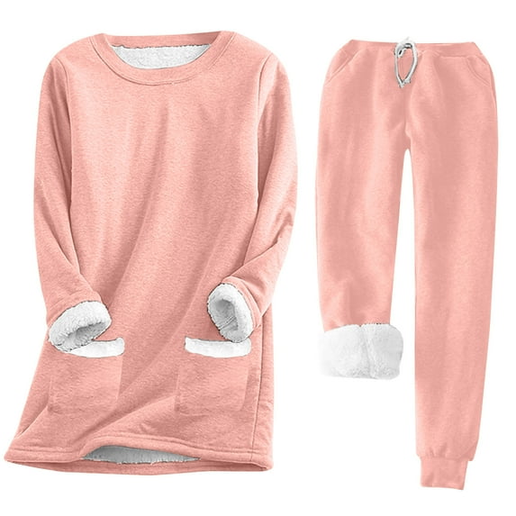 Idoravan Spring Clothes Women's Pajama Sets Long Sleeve Pj Tops and Pants 2 Piece Loungewear Set with Pockets Pink XXXL