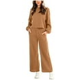 thumbnail image 1 of Idoravan Spring Savings Womens Sets Clothing Women's Usual Loose Solid Spring and Summer Style Loose Round- Neck Suits Brown M, 1 of 6