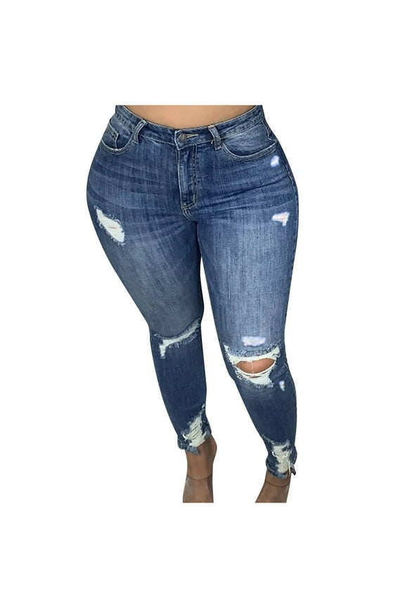 Stretchy Jeans for Women High Waisted Women Slim Washed Ripped Hole Gradient Long Jeans Sexy Regular Pants