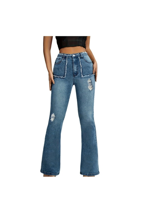 Stretchy Jeans for Women High Waisted Women's Trendy Denim Trousers Women's Trendy High Waist Loose Straight